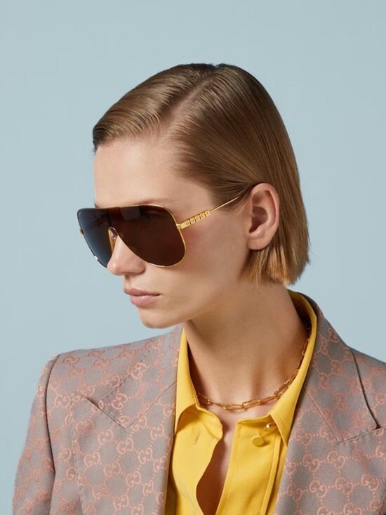 Gucci GG1436S 002 Shield Sunglasses - Gold/Brown main image 5